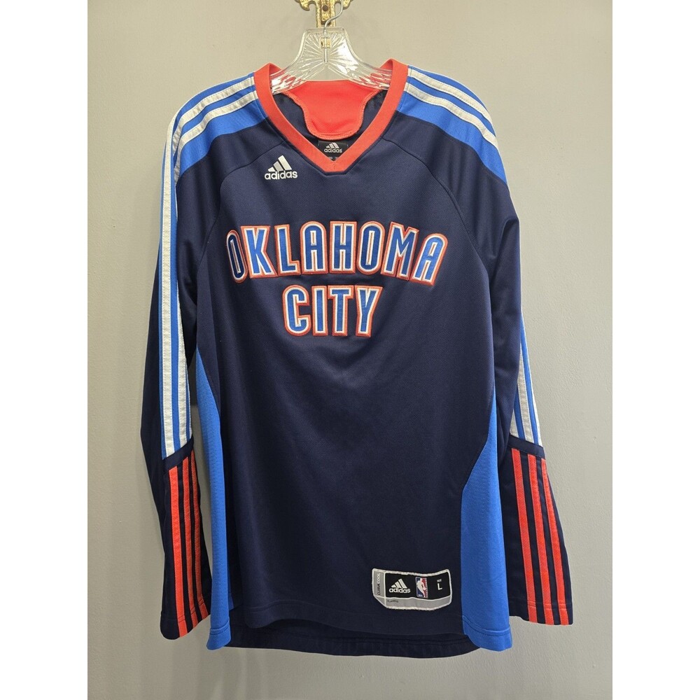 Adidas Oklahoma City Thunder NBA ClimaCool Long Sleeve Jersey Size L Blue/Orange